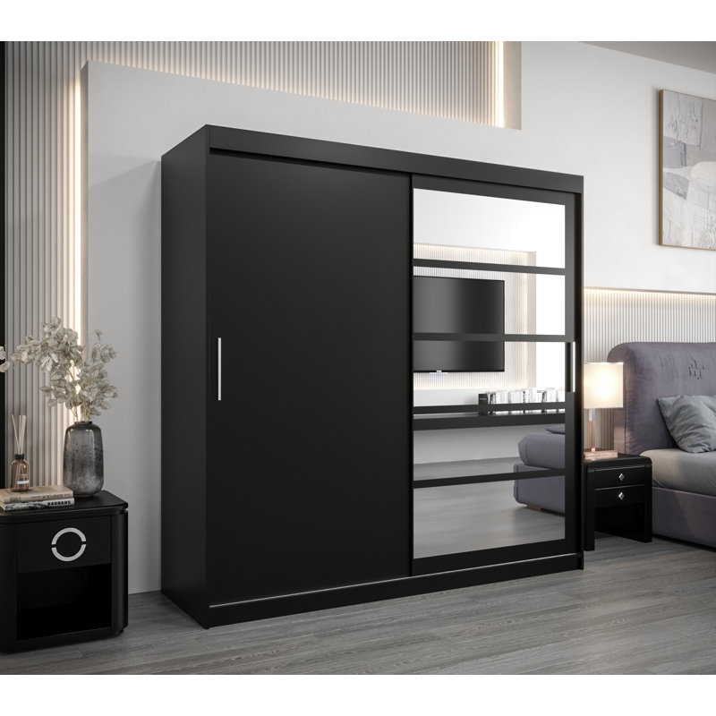 Assil 2 Door Manufactured Wood Wardrobe, Matte Black