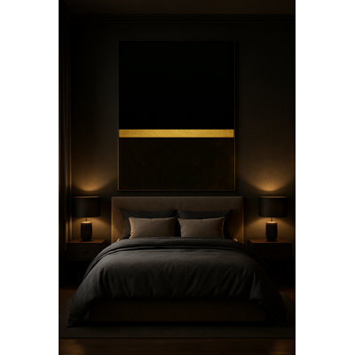 Golden Horizon Framed Canvas Wall Art by Kasian Art Studio - Black Frame