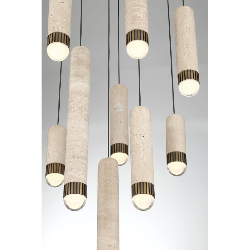 Cambre, lustre, 10 lumières, 22 po, laiton antique, travertin, Laiton