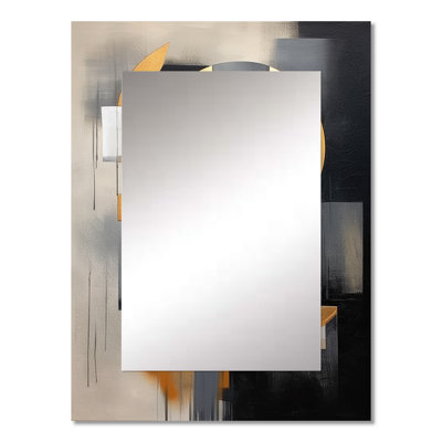 Gold Black Shapes In Harmony - Abstract Shapes Mirror, Gold Unique Wall Mirror, Printed Metal Art