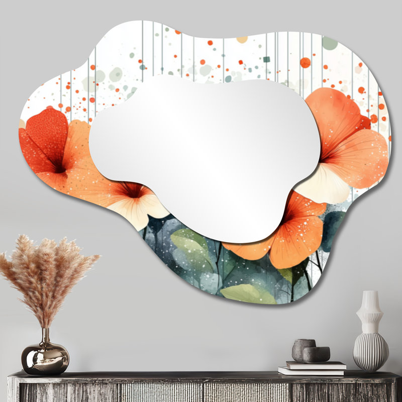 Miroir mural abstrait abstrait - Jardin fleuri de coquelicots au printemps, 27" x 35"