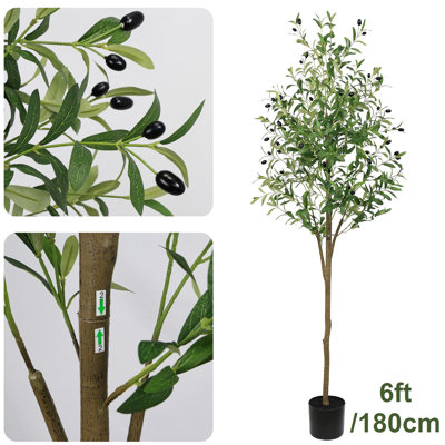6FT Artificial Olive Tree with Faux Fruit and Realistic Leaves, Indoor Decorative Olive Tree for Home Decor