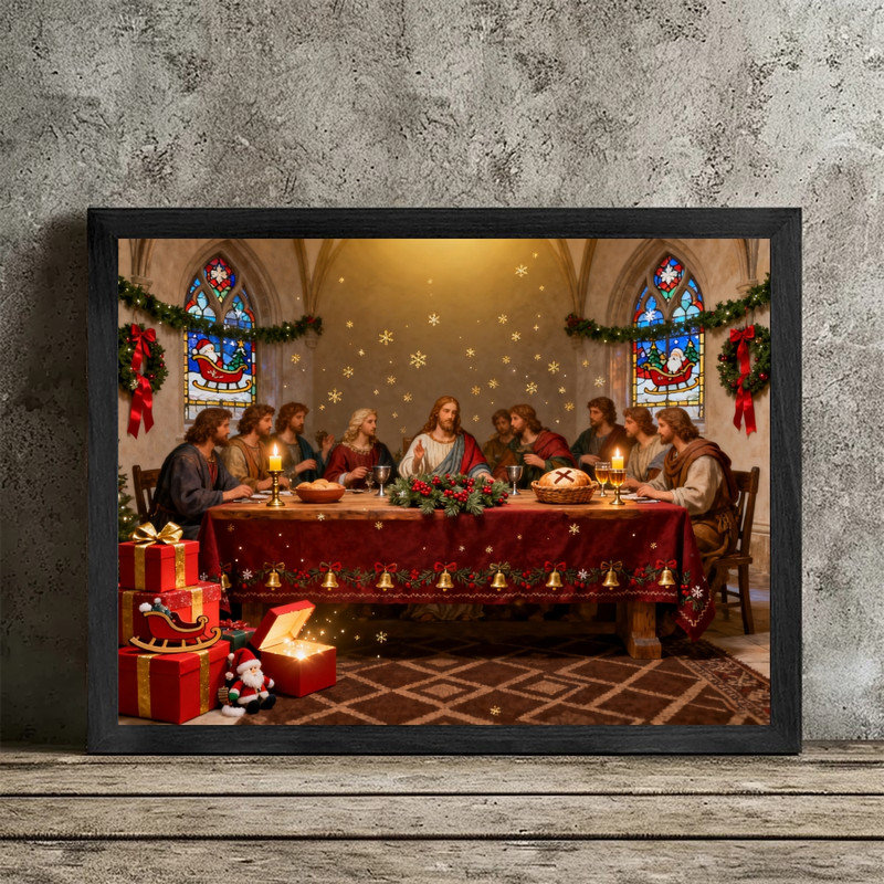 Art mural noir encadré rétro du Père Noël - impressions de décorations de scène religieuse de Noël, H 11 po x l 9 po