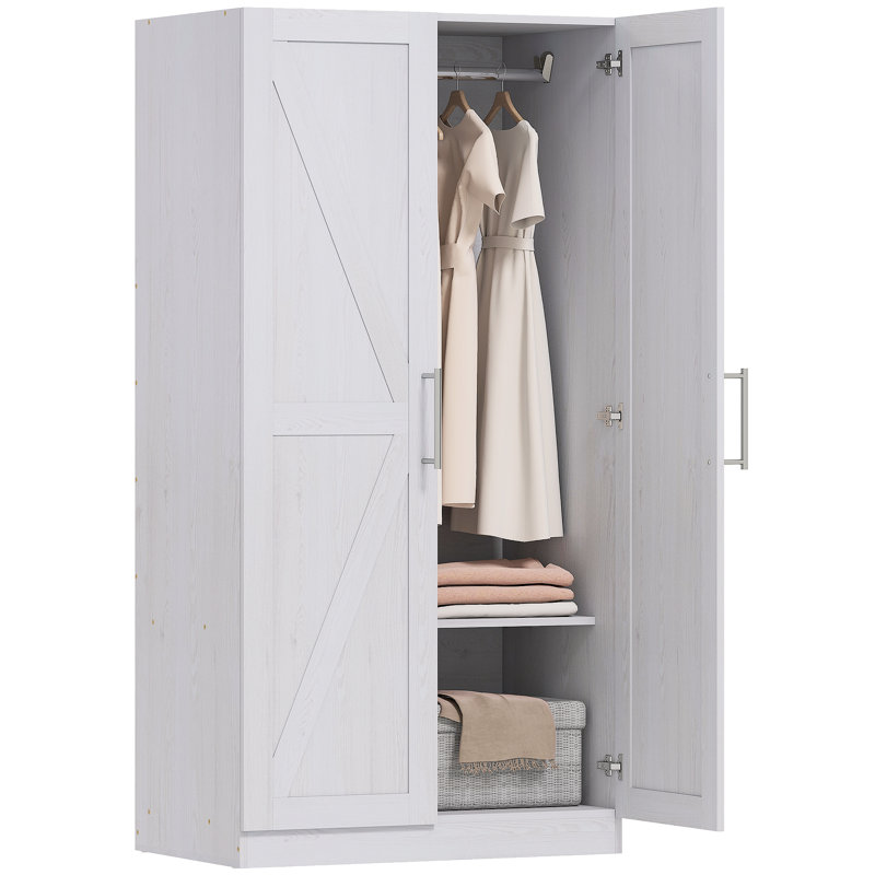 Armoire-penderie Armoire avec 2 portes de grange et armoire blanche, Blanc