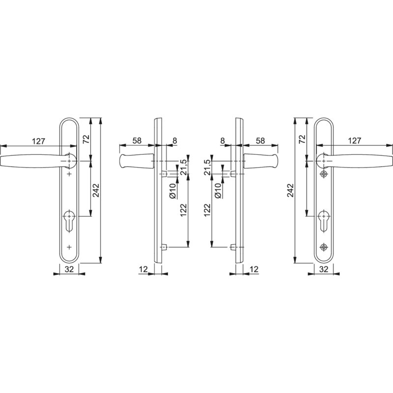 Keyed Right Hand Door Handle, Aluminium Gold