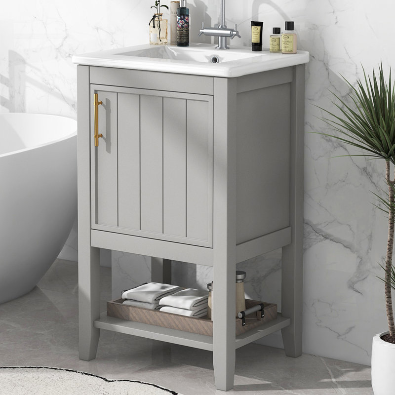 Meuble-lavabo de ferme 20 po avec plateau en céramique intégré, Gris