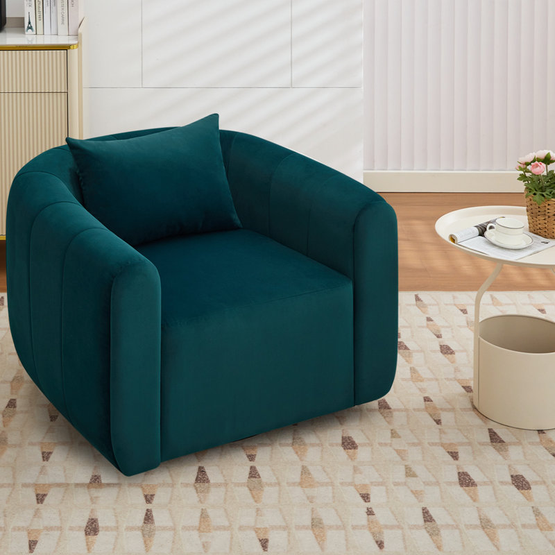 37” Wide Upholstered Swivel Chair, Green Velvet