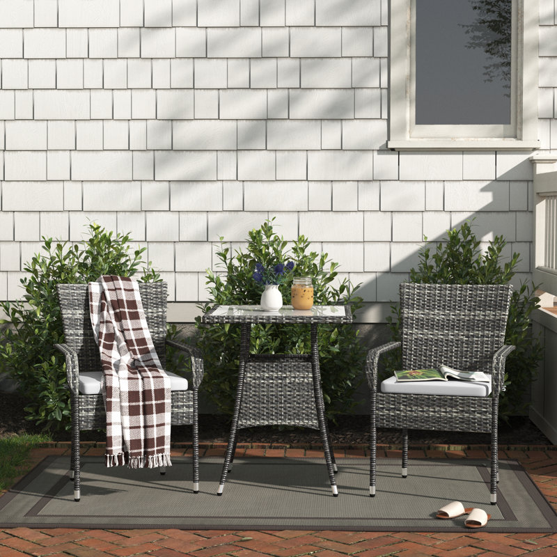 Frazer 3-Piece Wicker Square Set with Cushions, Gray