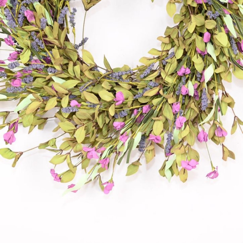 Couronne de fleurs artificielle 26 po pour la porte d'entrée, Green/Purple