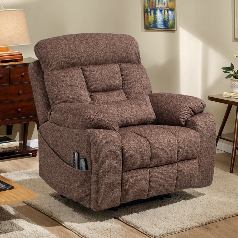 4 OKIN Motors Lay Flat Power Lift Recliner Chair with Heat & Massage, Electric Sofa, Cup Holders Latitude Run® Upholstery 