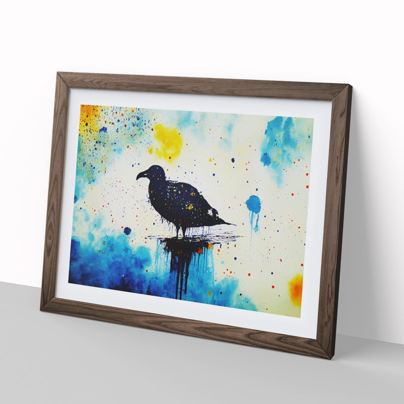 Seagull Splash Abstract - Single Picture Frame Painting, 46cm H x 64cm W x 2cm D, Walnut 