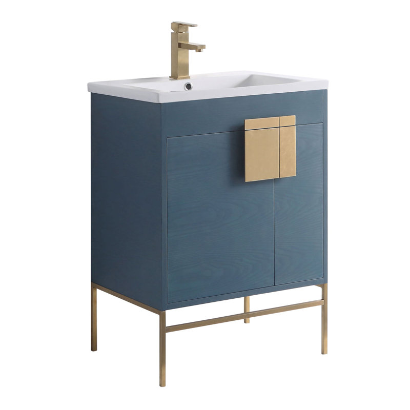 Ensemble de meuble-lavabo simple 24 po Maisie, Laiton satiné, Bleu français