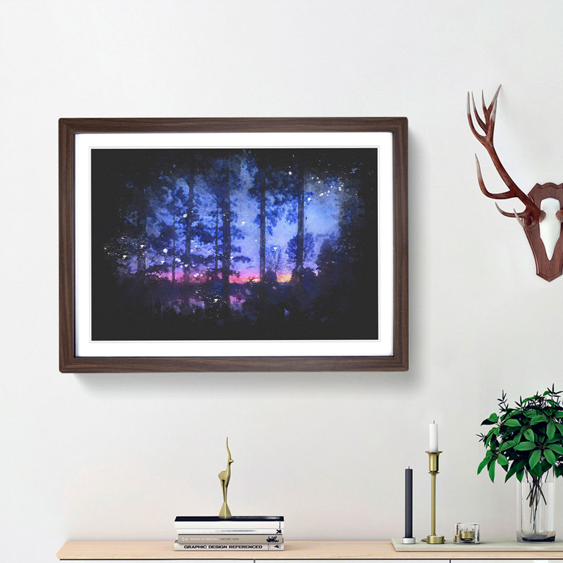 Sunset Through the Trees - Picture Frame Graphic Art Print, 62cm H x 87cm W x 2cm D, Walnut Framed