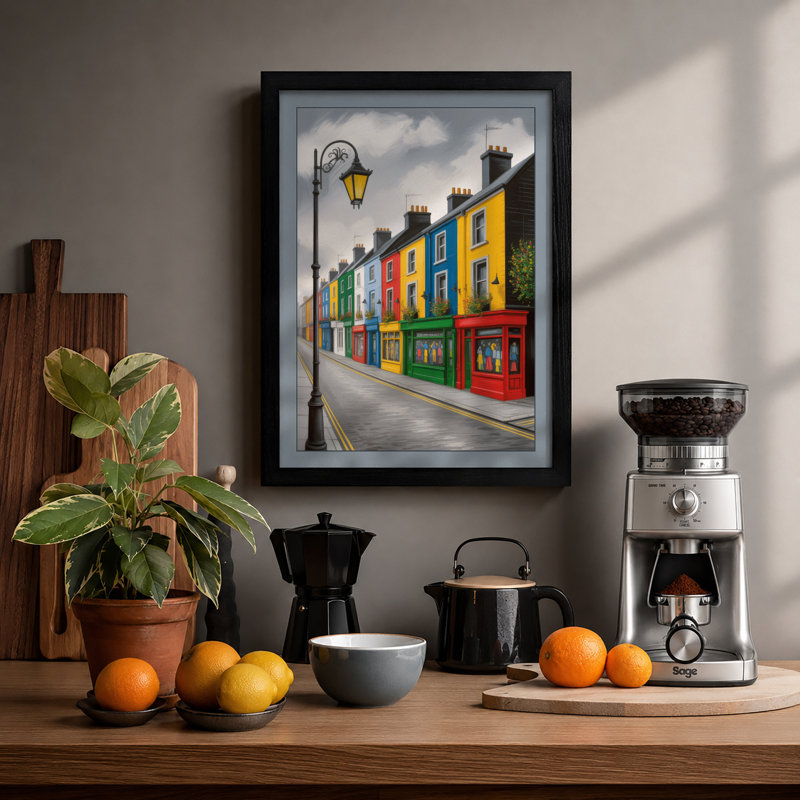 Colorful Townhouse Row Coastal - Framed Print, A1 - 84.1 x 59.4 cm, White
