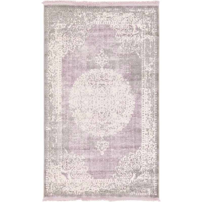 Malynn Oriental Area Rug, Rectangle 5'1" x 8', Purple/Beige