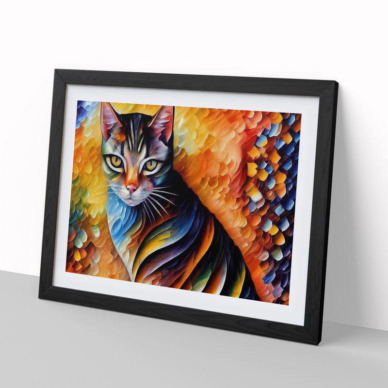 Cat Painting Vol.7 Abstract - Framed Print, 25cm H x 34cm W x 2cm D, Black Framed