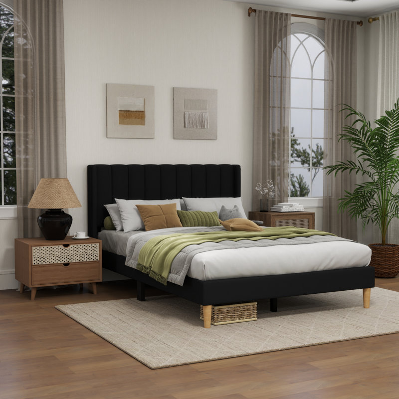 Sutter Upholstered Wingback Bed, Full / Double, Black
