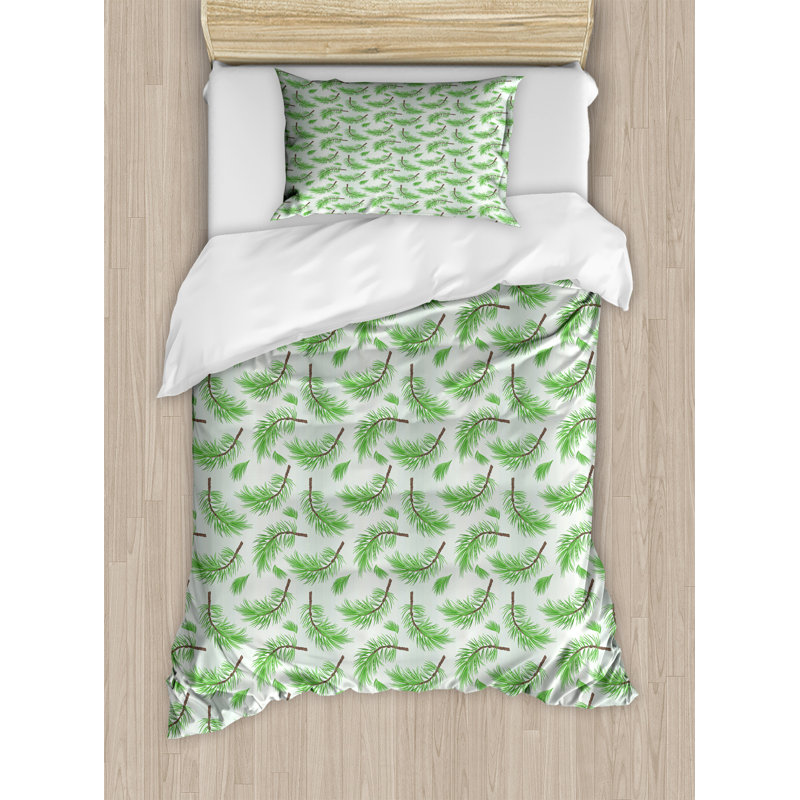 Cottage Americana Polyester Floral Duvet Cover, Twin Duvet Cover + 1 Pillow Sham, Falling Pine Tree Branches