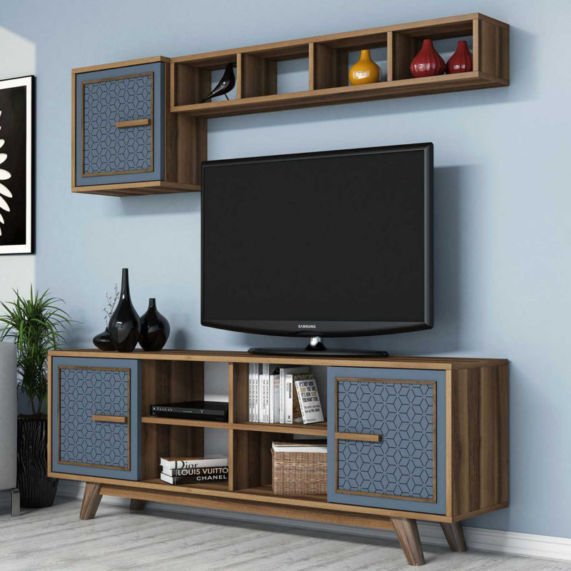 Eligah Unfinished Entertainment Centre for TVs up to 60", Walnut/Blue
