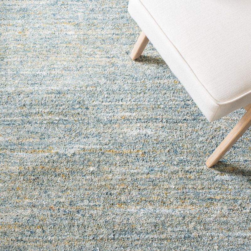 Tapis bleu clair en laine / coton touffeté à la main Moniz, Rectangle 8 pi x 10 pi
