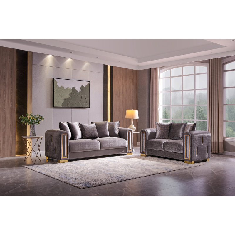 Ensemble de salon moderne 2 pièces Impreza Shimmering, Argent argent