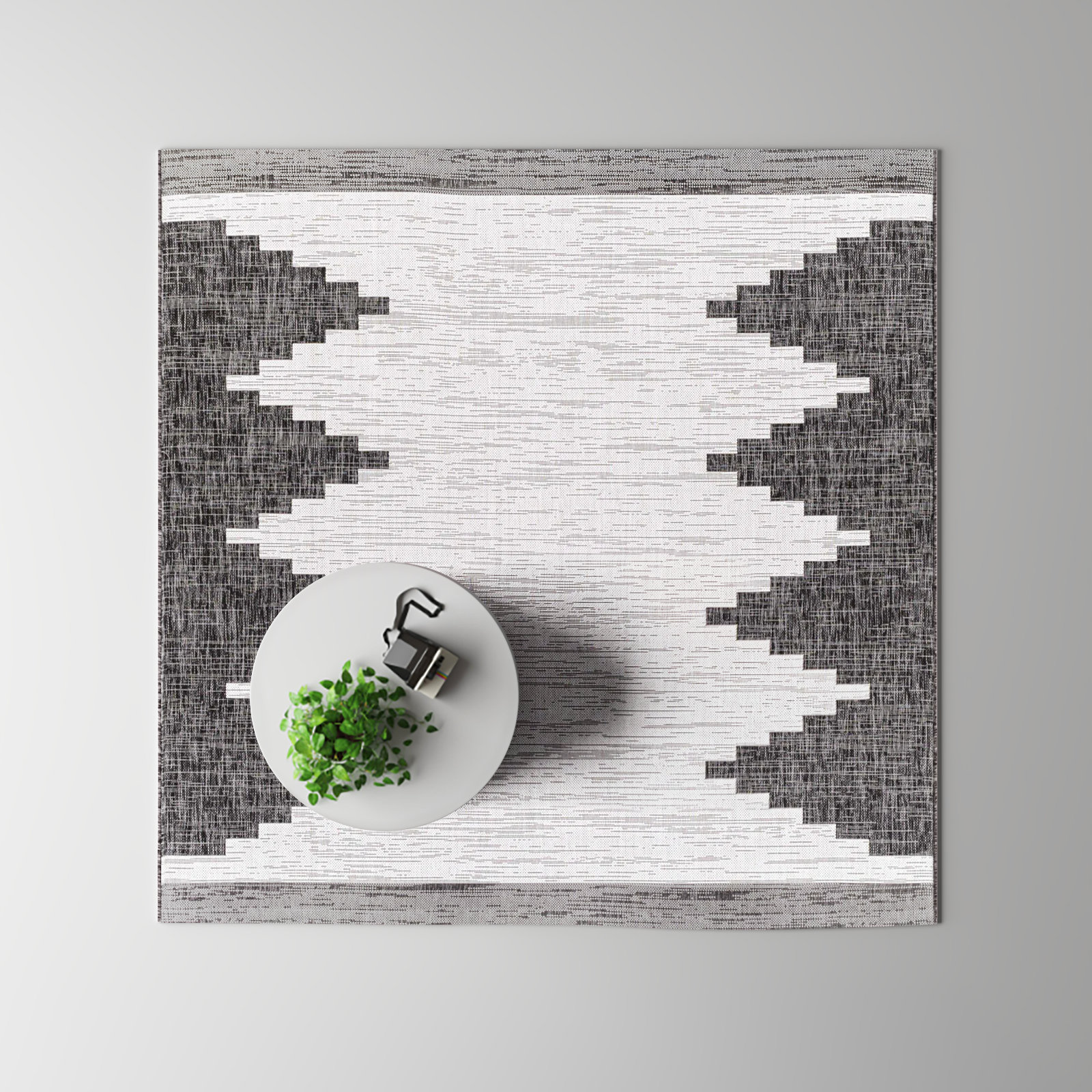 Mortimer Indoor/Outdoor Charcoal Southwestern Rug, Square 7'10"