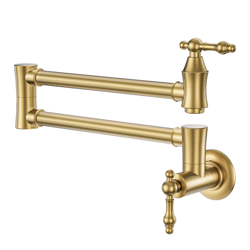 ARCORA Wall Mounted Pot Filler Brass Folding Kitchen Faucet with 2 Handles, Polished Chrome