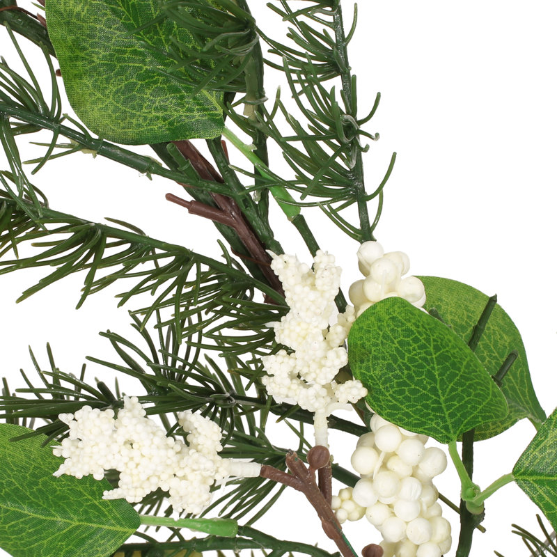 Feuilles / guirlande de baies, Blanc/vert