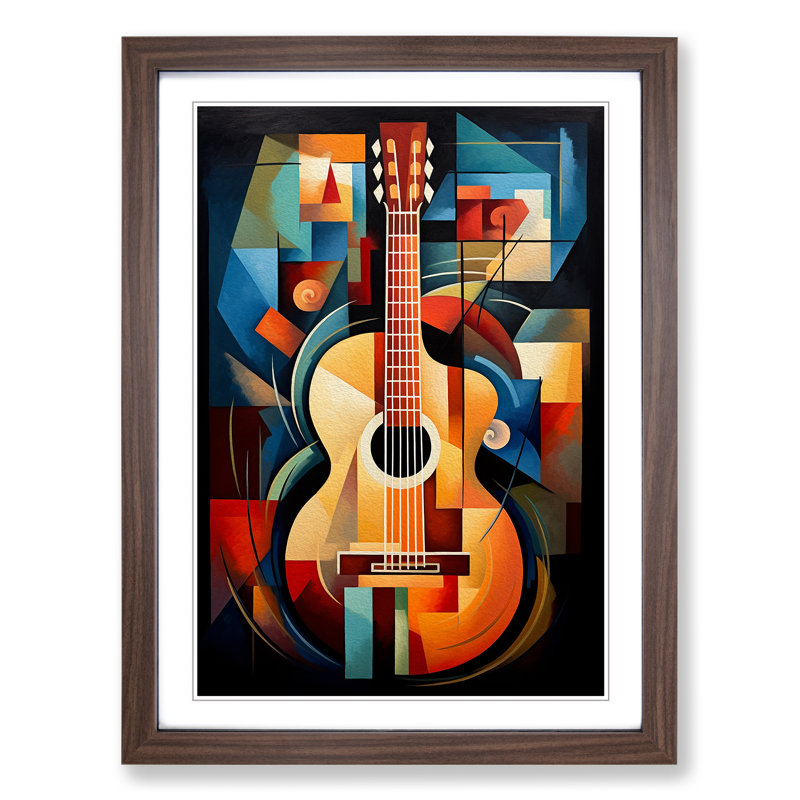 Acoustic Guitar Cubism - Framed Print, 46cm H x 34cm W x 2cm D, Walnut Framed