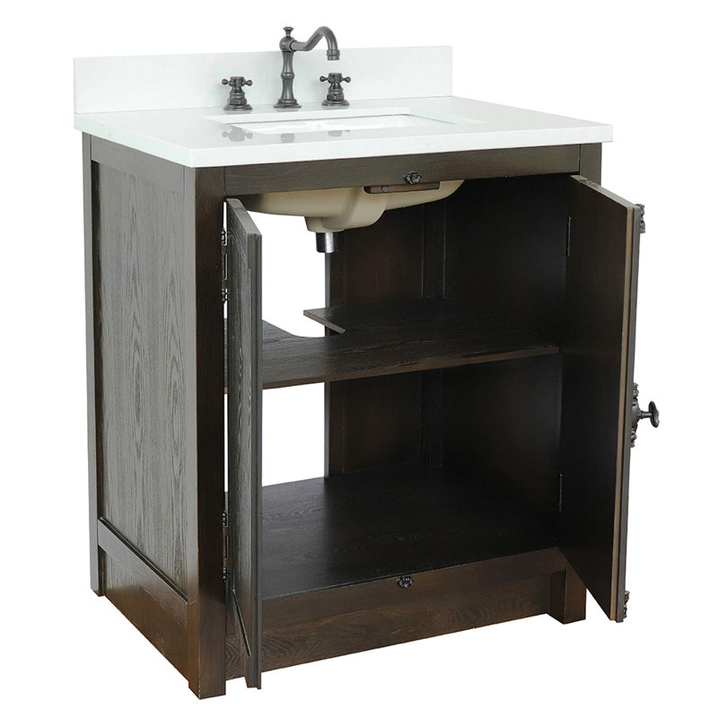 Ensemble de meuble-lavabo simple 31 po Ziemba, Quartz blanc, Glacier cendré