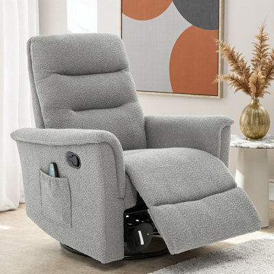 8-Point Massage, 270° Spin & Gentle Rock, 2-Position Manual Recline, Boucle Fabric, Side Pocket, Nursery-to-Living Room Green Throne