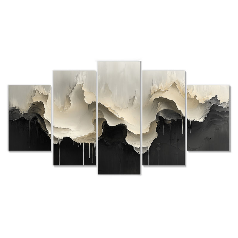 Noir et blanc, horizon non lié, goutte à goutte, peinture II - goutte, art mural - décoration murale moderne
