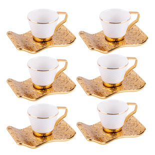 Set 6 Porcelain Coffee Cups with Saucer Fancy Rose 90ml