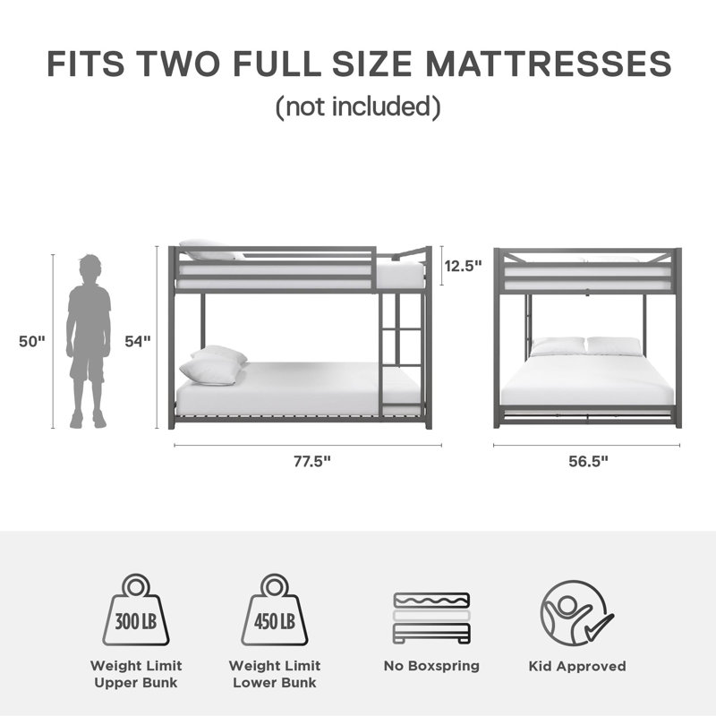 Eastfield Kids Bunk Bed, Silver, Full Over Full