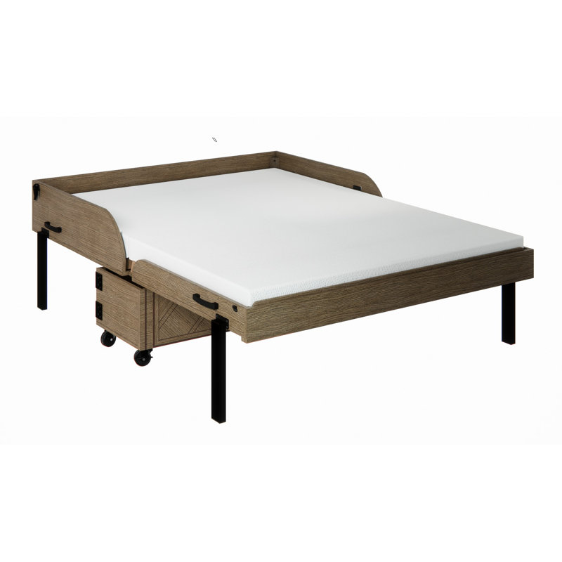 Grand lit à roulettes avec matelas Ambrosia, Gris/brun