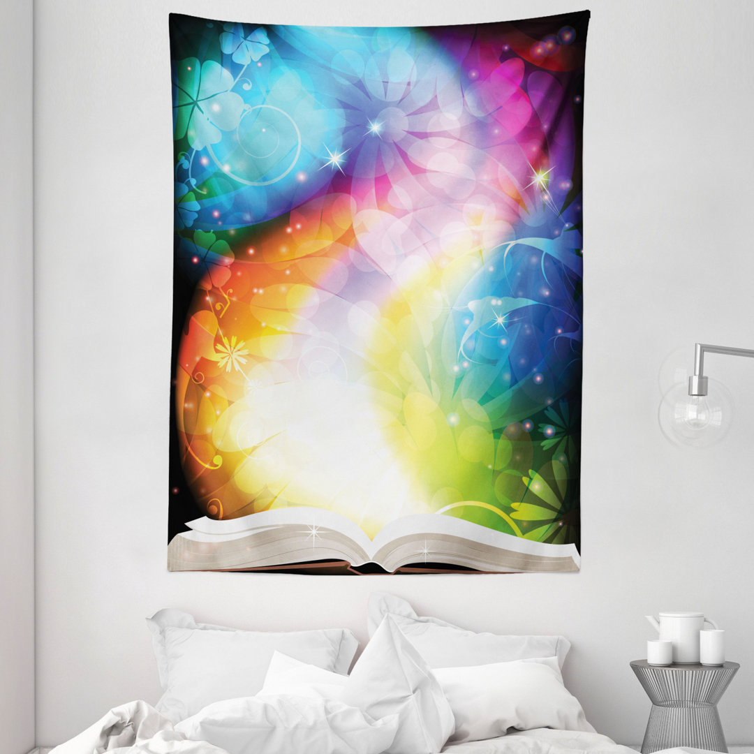 Wandbehang Psychedelic Open Book of S auf Gradient Rainbow Color Floral Background