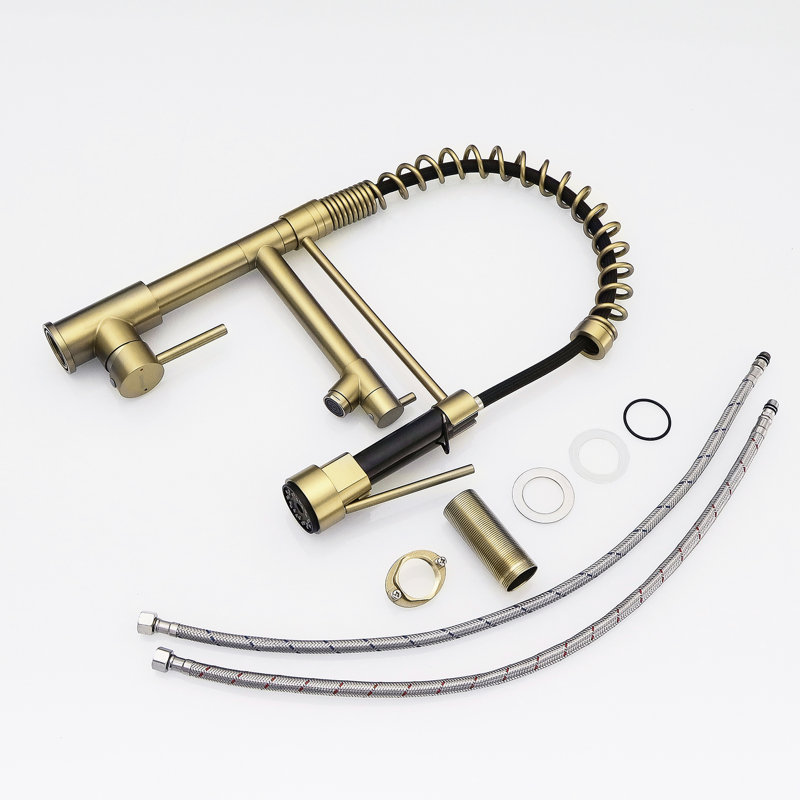 Brushed Gold Kitchen Faucet With Pull Down Spray, Stainless Steel, Superior Function Advanced Functionality
