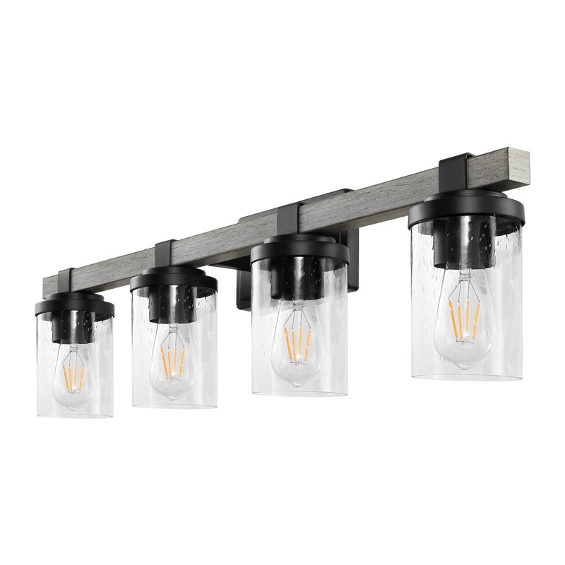 Éclairage pour salle de bain rustique à DEL Borth, Quatre lumières, Noir mat / chêne gris
