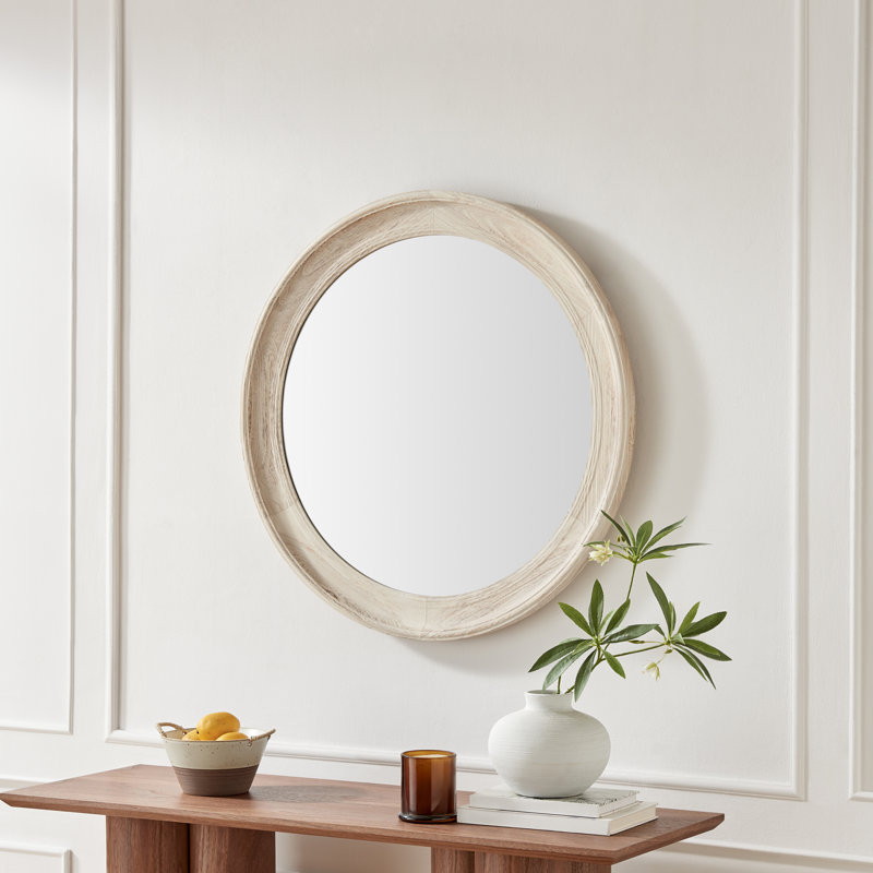 Becca Solid Wood Circular Hallway Wall Mirror - Simple Rustic Design