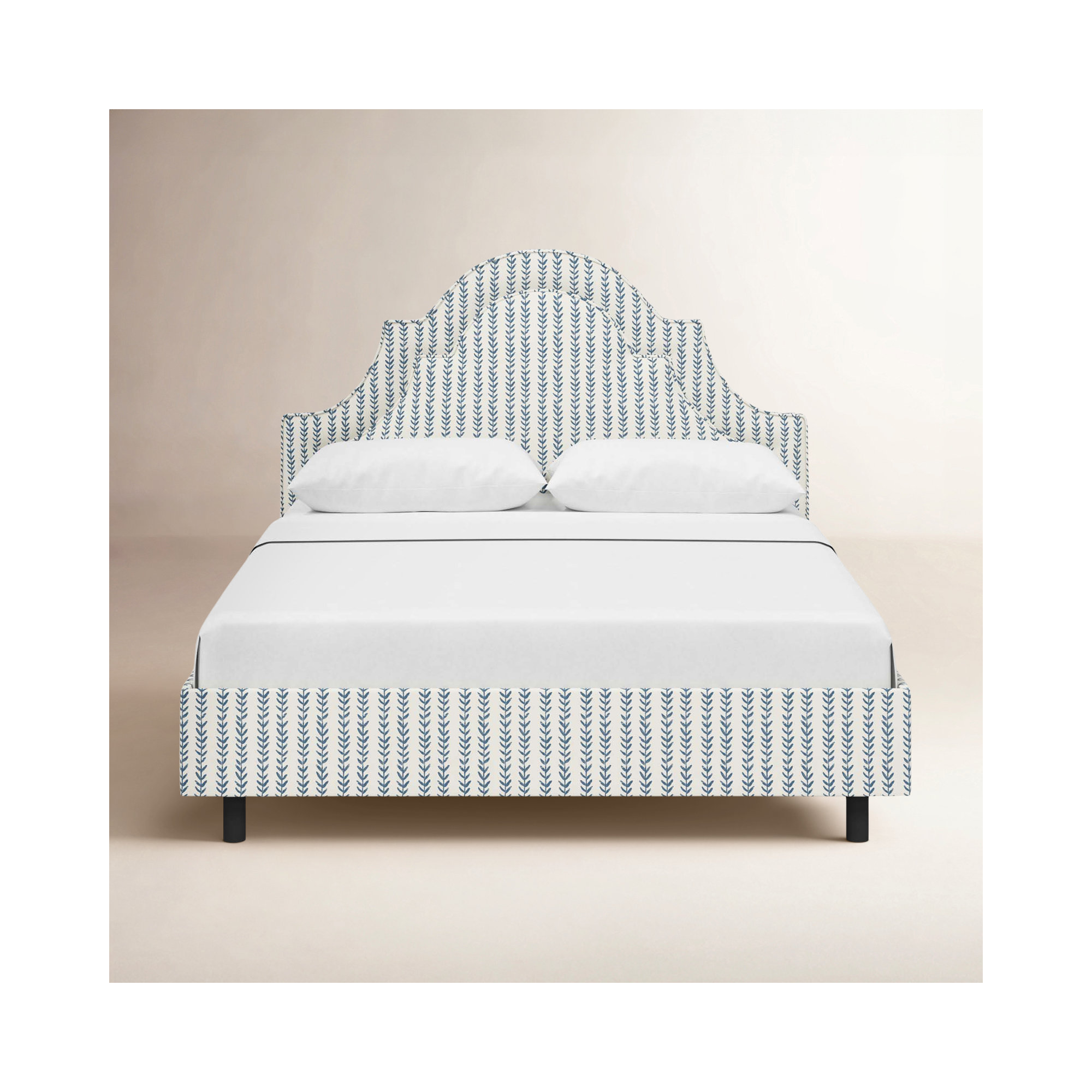 Knipe Upholstered Scalloped Bed, King, Vine Stripe Dusty Blue