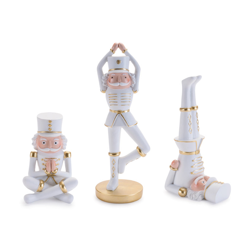 Figurines de yoga casse-noisette (ensemble de 3), Blanc / Doré