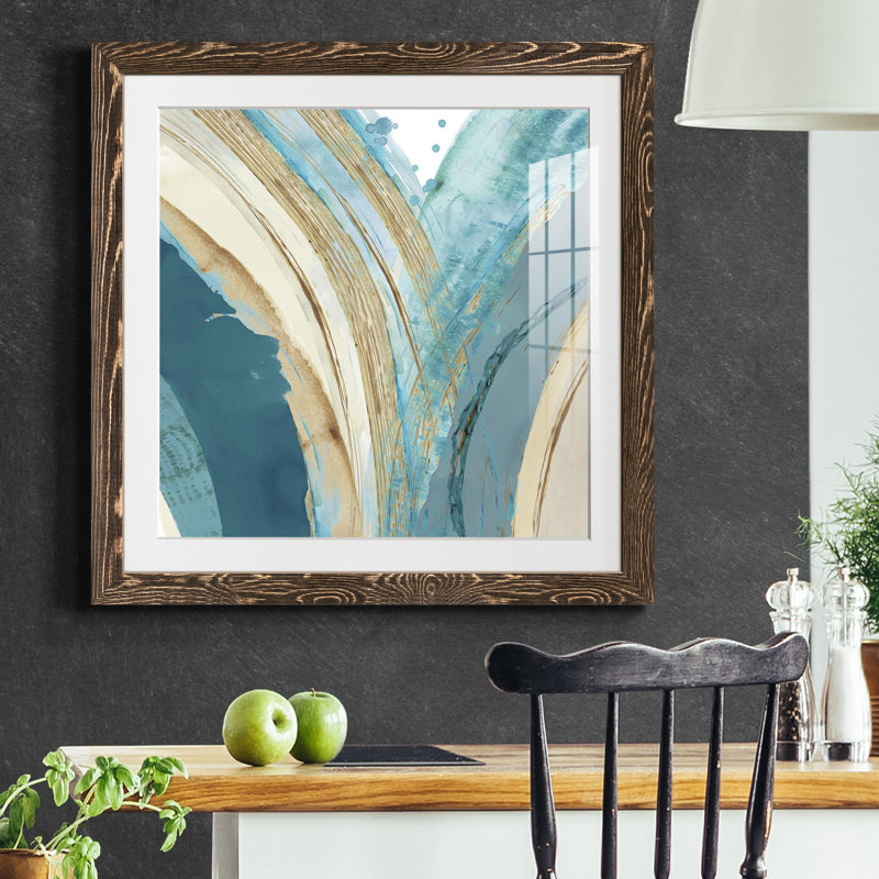 «Made Blue Waves IV», reproduction encadrée de qualité supérieure - prête à être accrochée, Papier avec cadre noyer, Blanc