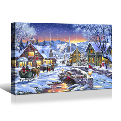" Framed Canvas Wall Art Decor Chrismas Painting,Chrismas Snowing Town Decoration Painting For Chrismas Gift, Office,Dining Room,Living Room, Bathroom, Bedroom Decor-Ready To Hang "