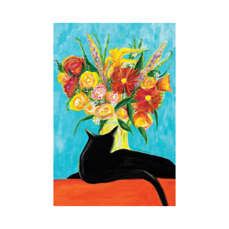 «Black Cat» par Yolanda Fernandez-Shebeko - peinture sur toile tendue, H 12 po x l 8 po x P 0,75 po