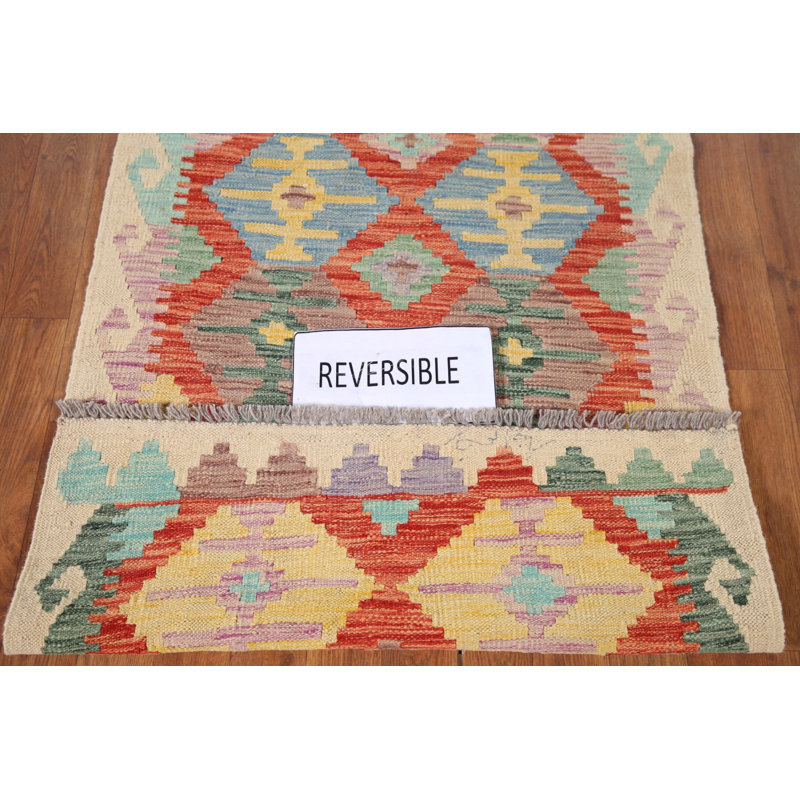 Tapis de couloir oriental réversible en laine Kilim 3 x 10