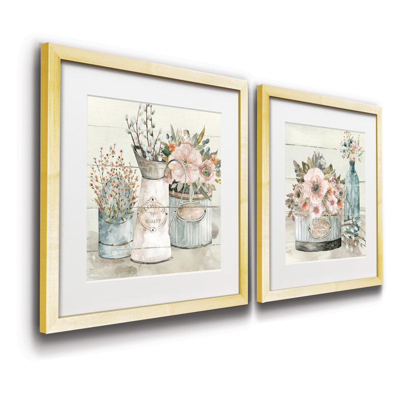 Shiplap Flower Market - 2 pièces, ensemble de 2 reproductions d'art sur papier