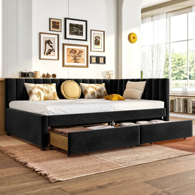 Full Size Daybed with Storage Drawers Upholstered  Velvet Frame