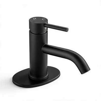 Robinet de salle de bain à trou unique en acier inoxydable noir 7 pouces avec jet d'eau