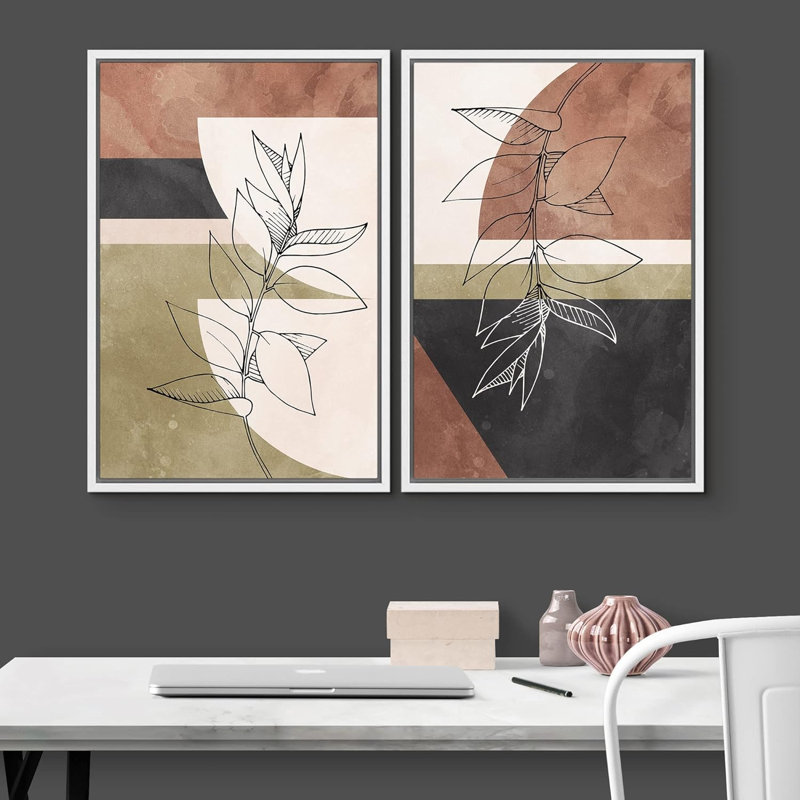 Forme Mid-Century géométrique Mid-Century, silhouettes de fleurs, illustrations abstraites de la nature, paysage chic moderne, néon