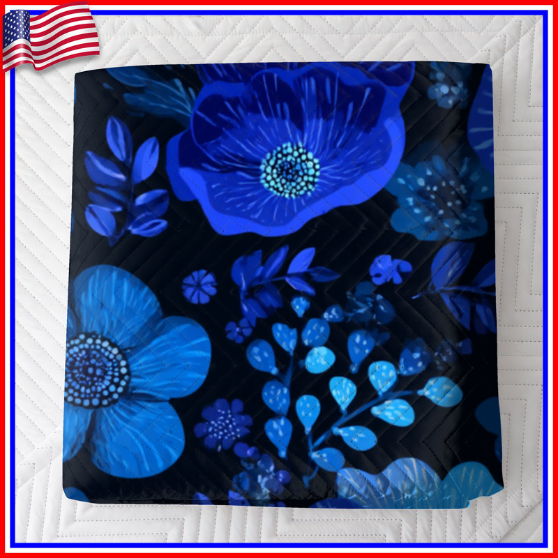 Couvre-lit matelassé à motif floral bleu , Lit simple